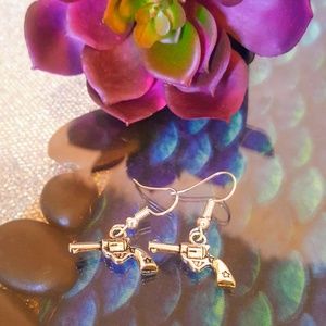 Silver plated gun revolvers earrings